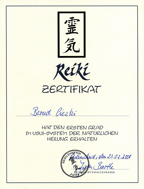 Zertifikat Reiki 1